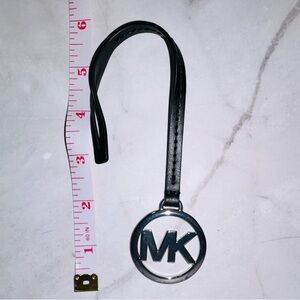 Michael Kors Silver Logo MK Circle Bag Hangtag w Black Leather strap